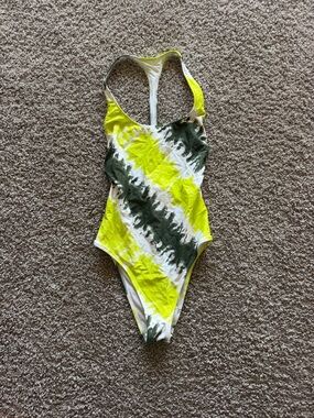 Neon Yellow & Olive Tie-Dye One-Piece Swimsuit